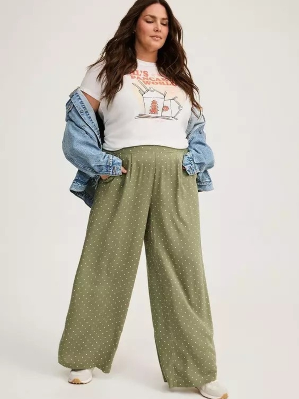 Adorable Torrid Olive Green Wide-Leg Polka Dot Pants
